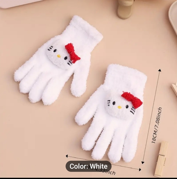 New Girls Hello Kitty Winter Scarf, Earmuffs, Glove Set - Picture 3 of 4